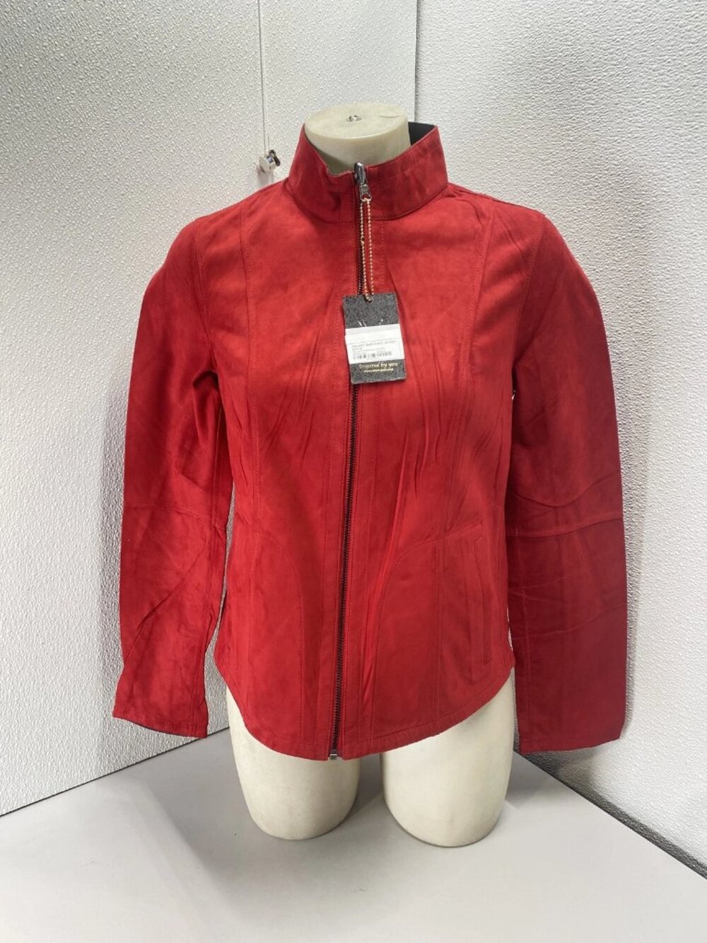 Valiant Paris Womens Bar2525-C Soft Lambskin Short Zip Jacket Size M Red